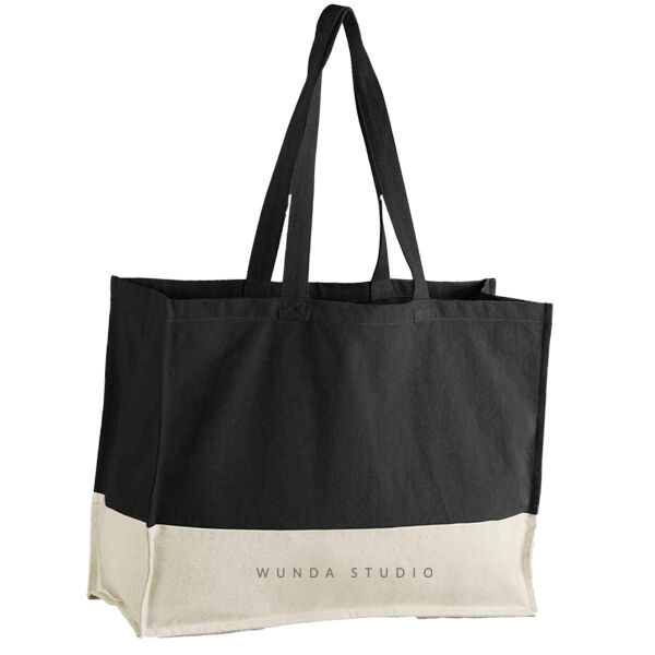 Black oversized canvas tote bag. Thumbnail
